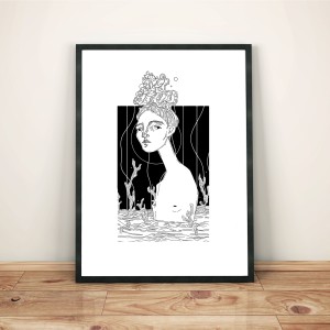 la-profondeur-des-oceans-interieurs-cadre-serigraphie-illustration-nantes-monochrome-sarah-nyangue-saratoustra