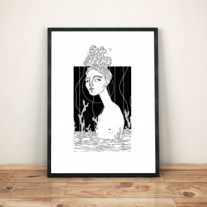la-profondeur-des-oceans-interieurs-cadre-serigraphie-illustration-nantes-monochrome-sarah-nyangue-saratoustra
